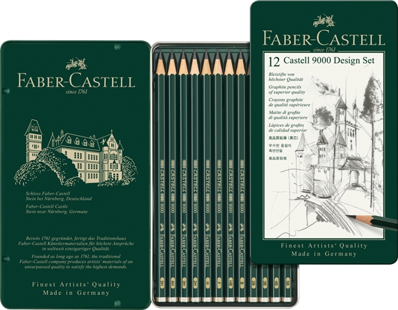 Bild von Faber-Castell Bleistifte Castell 9000, Design Set, 12er Metalletui (5H-5B)