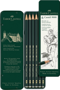 Bild von Faber-Castell Bleistifte Castell 9000, 6er Metalletui, HB, B, 2B, 4B, 6B, 8B
