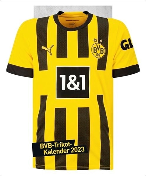 Bild von |Heye (Hrsg.): Borussia Dortmund Trikotkalender 2023. Großer Kalender im originalen Trikot-Design, perfekt für Fans des BVB. Die tollsten Spielerfotos in einem XXL Wandkalender