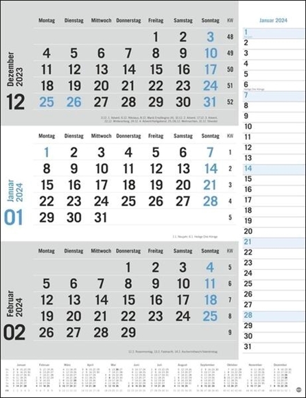 Bild von 3-Monats-Planer blau 2024. Praktischer Wandplaner mit Datumsschieber. Büro-Kalender mit Notizspalte und Jahresübersicht. Wandkalender 2024 fürs Büro. 30 x 39 cm